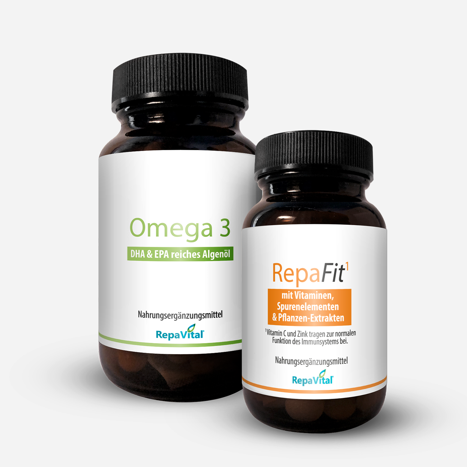 RepaVital Omega 3 Algenöl mit DHA & EPA und RepaFit mit Vitaminen, Spurenelementen und Pflanzenextrakten – vegane Nahrungsergänzungsmittel zur Unterstützung von Immunsystem und Herzfunktion