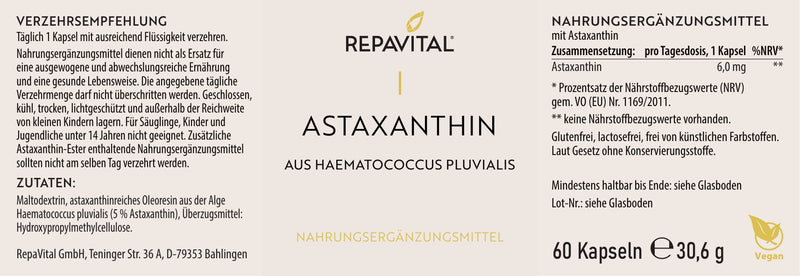 Astaxanthin - aus Haematococcus pluvialis - 60 Kapseln
