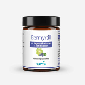 Produktfoto von Bermyrtill von RepaVital – Nahrungsergänzungsmittel mit Flavonoiden aus italienischem Bergamotte-Fruchtextrakt und Heidelbeerextrakt