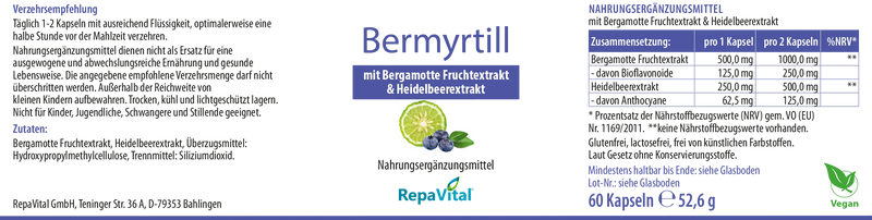 Bermyrtill – Bergamotte- und Heidelbeerextrakt - 60 Kapseln