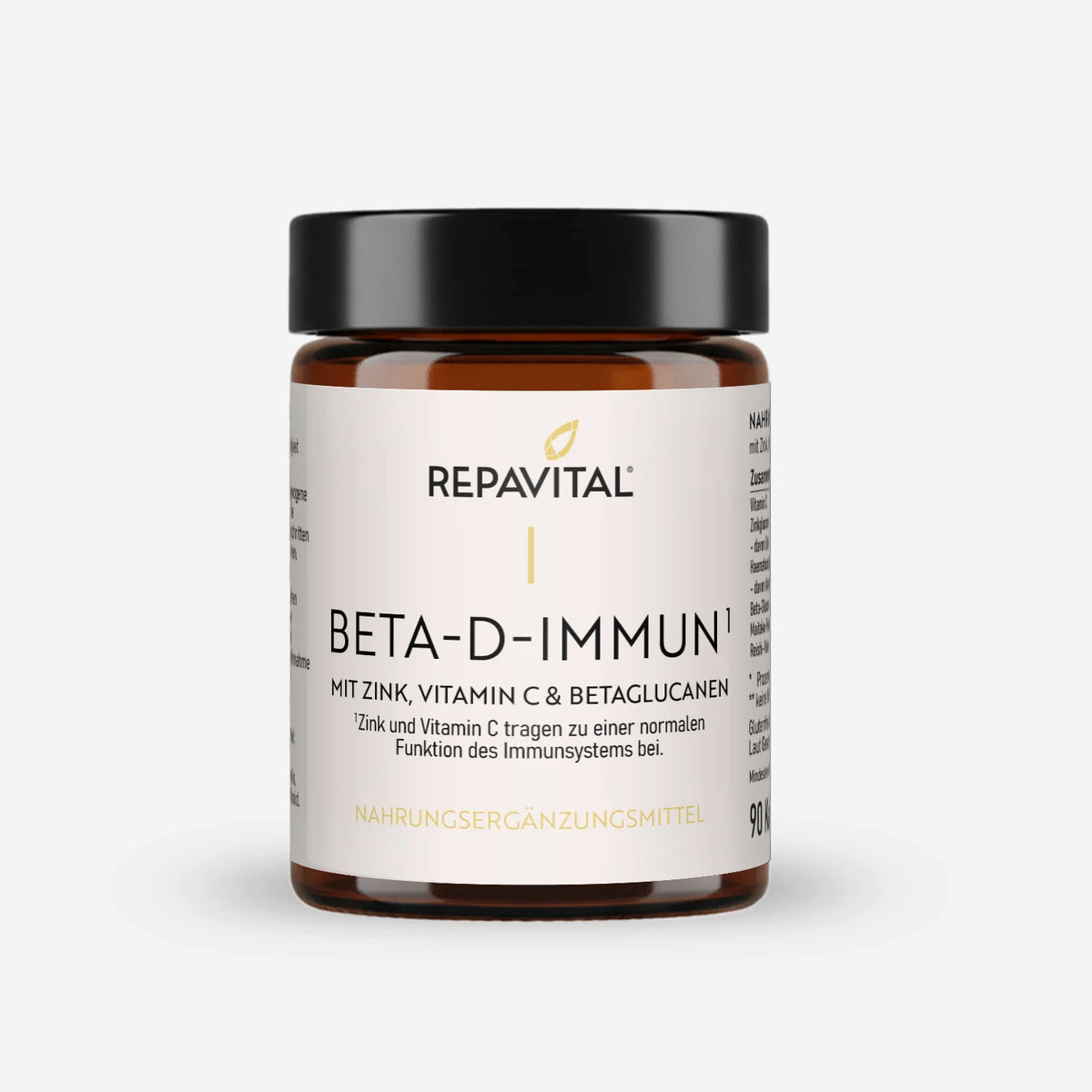 RepaVital Beta-D-Immun – veganes Nahrungsergänzungsmittel mit Zink, Vitamin C, Betaglucanen, Astaxanthin, Maitake- und Reishi-Extrakt zur Unterstützung des Immunsystems, braune Kapseln im Glas