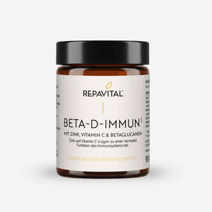 RepaVital Beta-D-Immun – veganes Nahrungsergänzungsmittel mit Zink, Vitamin C, Betaglucanen, Astaxanthin, Maitake- und Reishi-Extrakt zur Unterstützung des Immunsystems, braune Kapseln im Glas