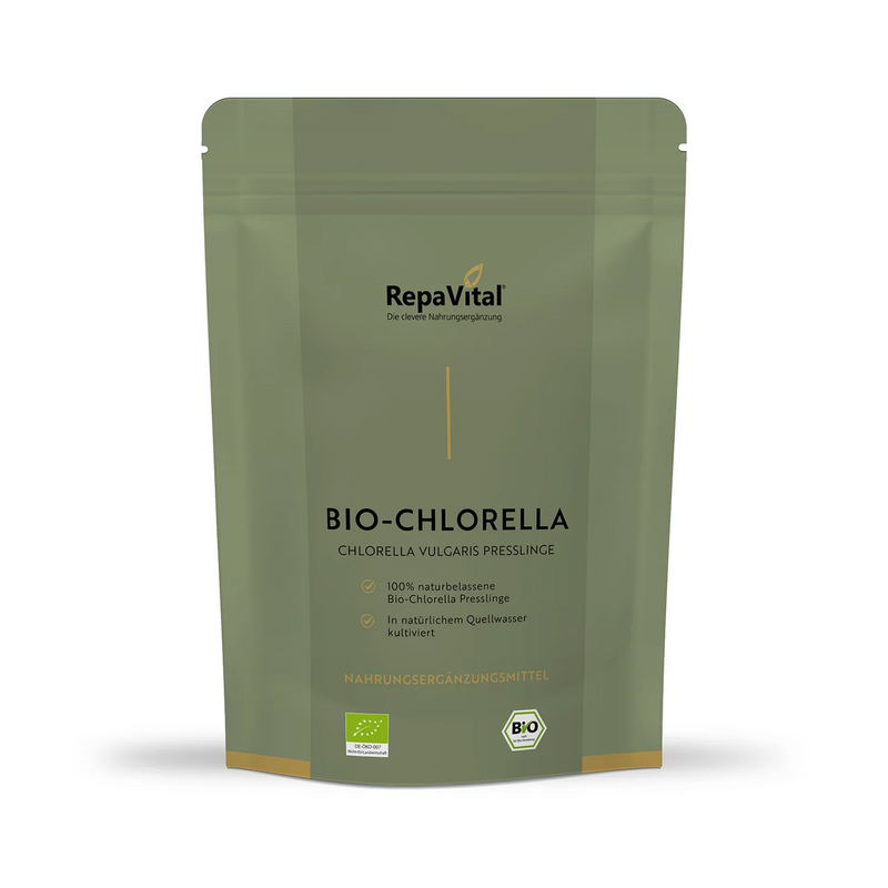 RepaVital Bio-Chlorella – Chlorella vulgaris Presslinge, 100 % naturbelassene Bio-Nahrungsergänzung, EU-Bio-zertifiziert