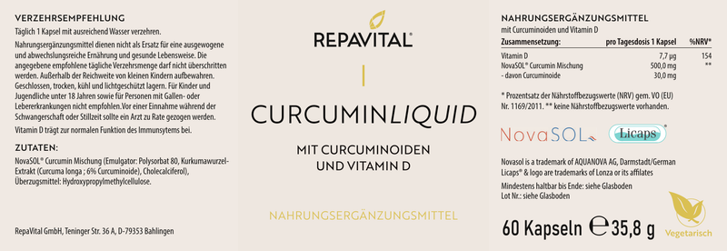 Curcumin Liquid – Liquid Curcumin from Curcuma longa – 60 Capsules