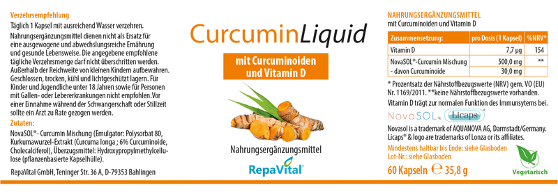 Etikett Curcumin Liquid mit Curcuminoiden und Vitamin D