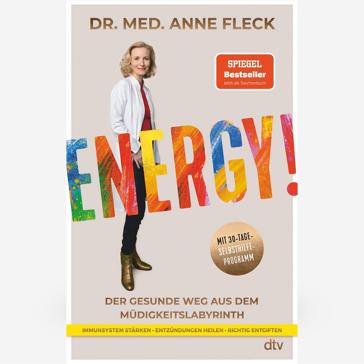 Bücher „ENERGY!“ von Dr. med. Anne Fleck – SPIEGEL-Bestseller zur Selbsthilfe bei Müdigkeit, mit 30-Tage-Programm zur Stärkung des Immunsystems und zur Entzündungsregulation.