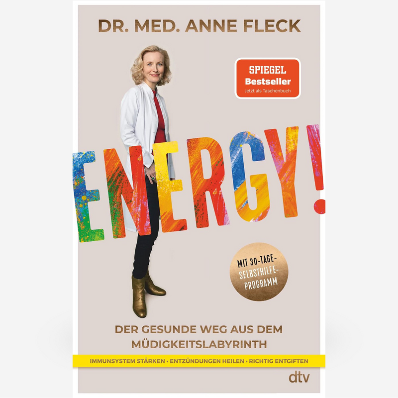 Bücher „ENERGY!“ von Dr. med. Anne Fleck – SPIEGEL-Bestseller zur Selbsthilfe bei Müdigkeit, mit 30-Tage-Programm zur Stärkung des Immunsystems und zur Entzündungsregulation.