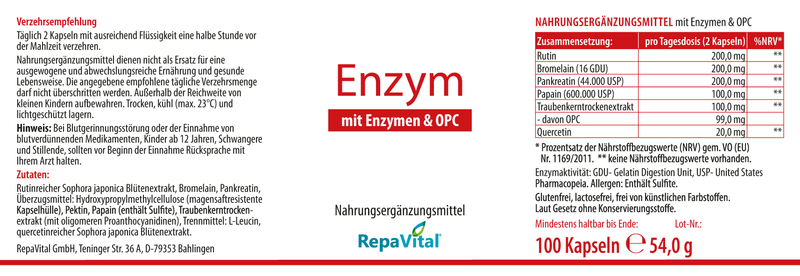 Enzym – Enzyme und sekundäre Pflanzenstoffe - 100 Kapseln