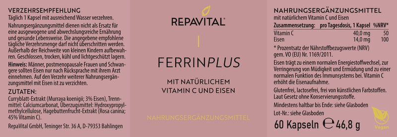 Ferrin Plus – Eisen aus Curryblattextrakt & Vitamin C – 60 Kapseln