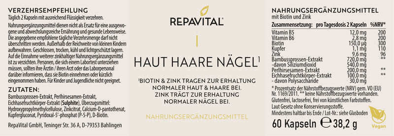 Haut Haare Nägel – Biotin, Zink & Pflanzenextrakte – 60 Kapseln