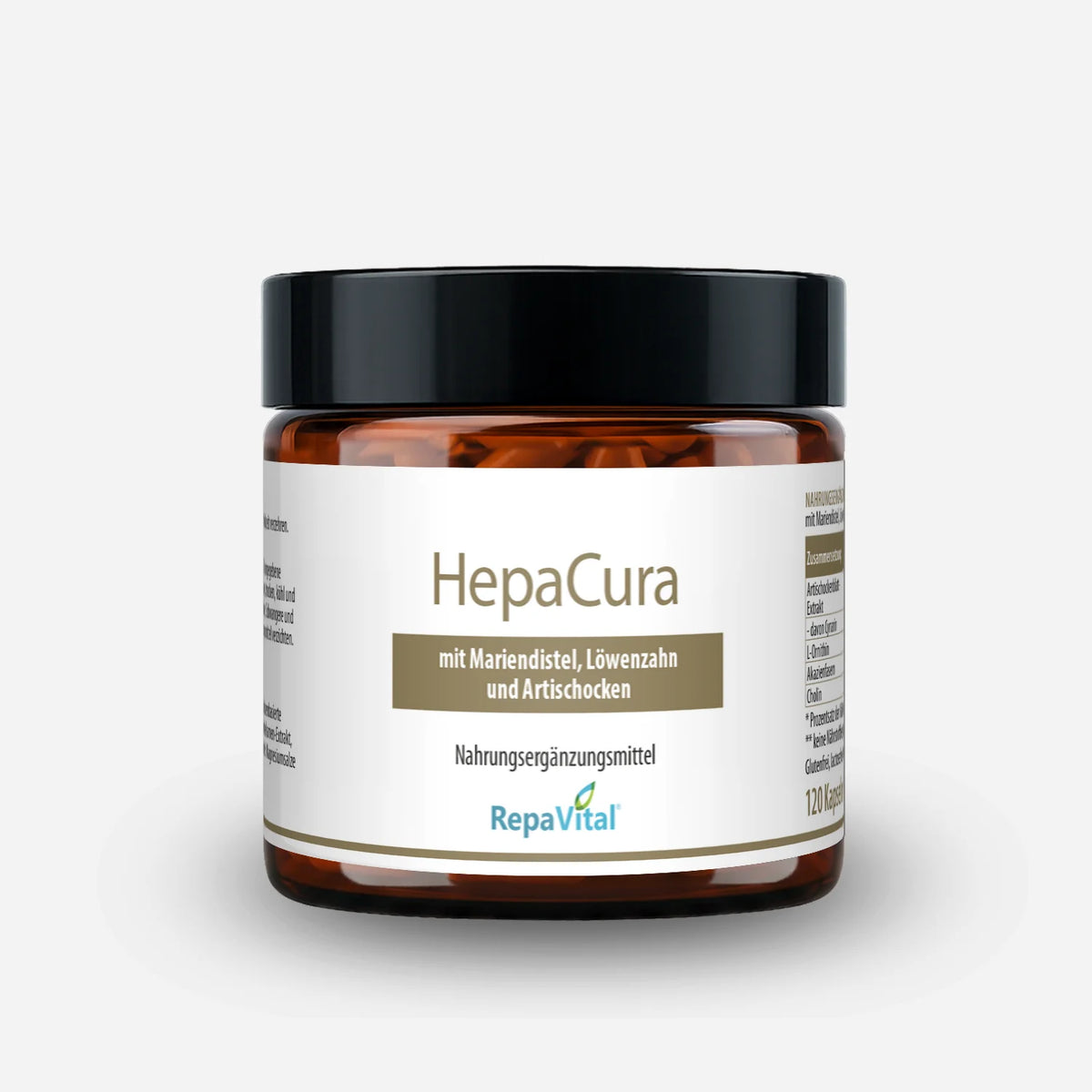 Braunglasdose Repavital RepaHepar, Nahrungsergänzungsmittel mit Pflanzenextrakten wie Mariendistel, Artischocke und Cholin