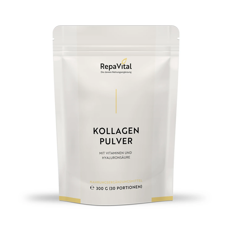 RepaVital Kollagen Pulver mit Vitaminen und Hyaluronsäure, 300 g (30 Portionen), Nahrungsergänzungsmittel zur täglichen Ergänzung der Ernährung.