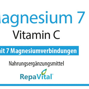 Etikett Magnesium7 mit Vitamin C und 7 Magnesiumverbindungen