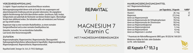 Magnesium 7 – Multi-Magnesium Complex with Vitamin C – 60 Capsules