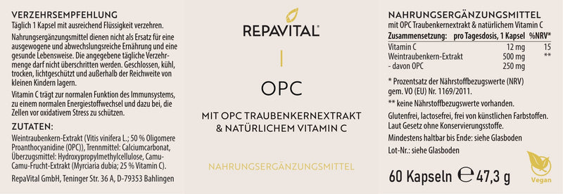 OPC Traubenkernextrakt – OPC & Vitamin C – 60 Kapseln