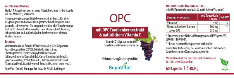 Etikett von OPC mit Traubenkernextrakt & Vitamin C