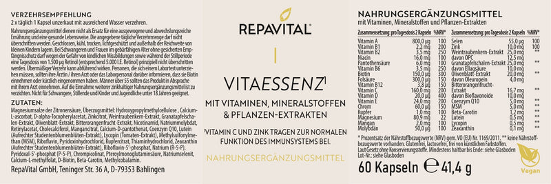 VitaEssenz – Vitamine, Mineralstoffe & Pflanzenextrakte – 60 Kapseln
