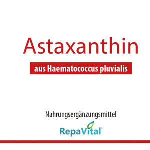 Produktetikett Astaxanthin aus Haematococcus pluvialis – veganes Nahrungsergänzungsmittel von RepaVital