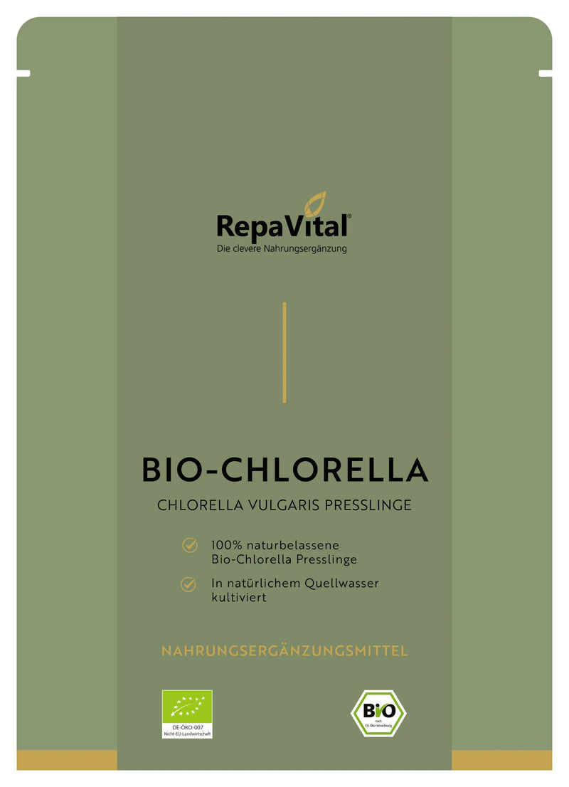RepaVital Bio-Chlorella – Chlorella vulgaris Presslinge, 100 % naturbelassene Bio-Nahrungsergänzung, EU-Bio-zertifiziert