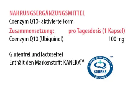 Zusammensetzung von Coenzym Q10 in aktivierter Form – Nahrungsergänzungsmittel mit Ubiquinol pro Tagesdosis