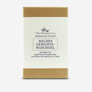Verpackung des milden Gesichtswaschgels auf Basis von Olivenpolyphenolen – biodynamische Naturkosmetik mit Demeter-Qualität.