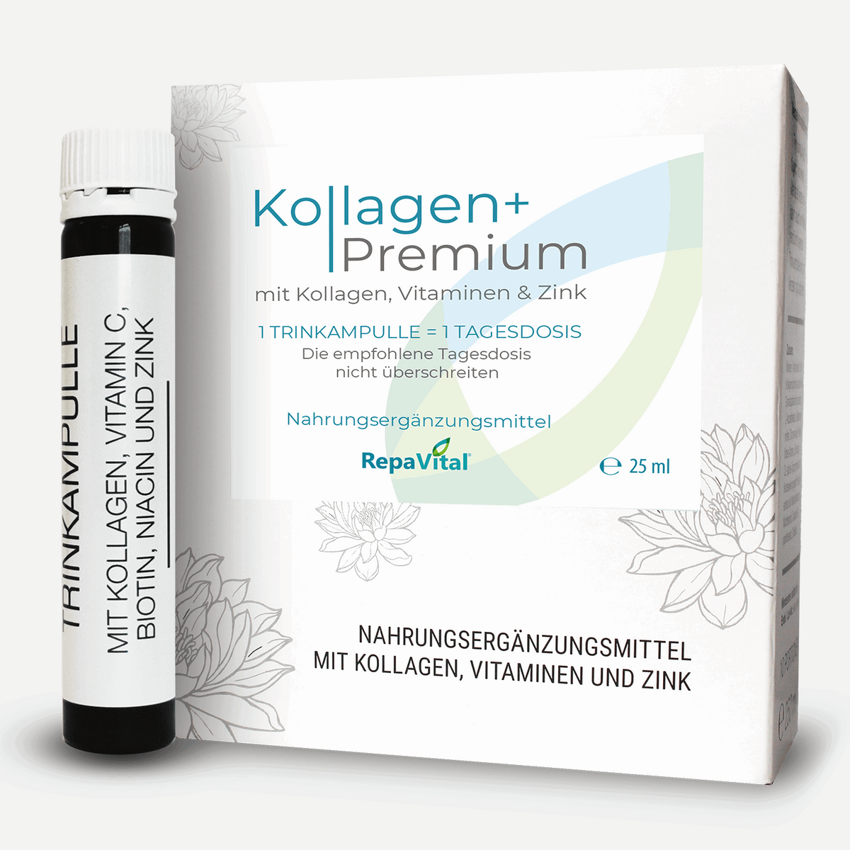 RepaVital Kollagen+ Premium Trinkampulle – Nahrungsergänzungsmittel mit Kollagen, Vitaminen und Zink, Tagesdosis in flüssiger Form