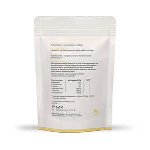 Rückseite des RepaVital KoloBios Standbeutels mit Zutatenliste, Verzehrempfehlung, Nährwertangaben und 345 g Inhalt (30 Portionen).