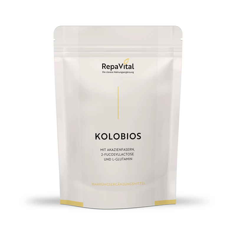 RepaVital KoloBios Pulver mit Akazienfasern, 2-Fucosyllactose und L-Glutamin, Nahrungsergänzungsmittel im Standbeutel zur täglichen Ergänzung der Ernährung.