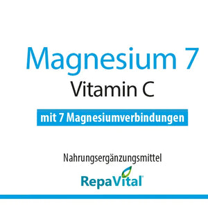 Etikett Magnesium7 mit Vitamin C und 7 Magnesiumverbindungen