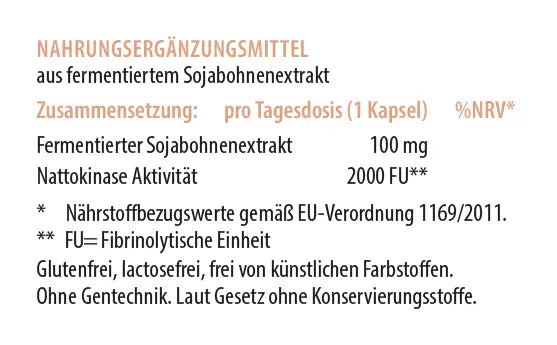 Zusammensetzung eines Nahrungsergänzungsmittels mit fermentiertem Sojabohnenextrakt und Nattokinase-Aktivität