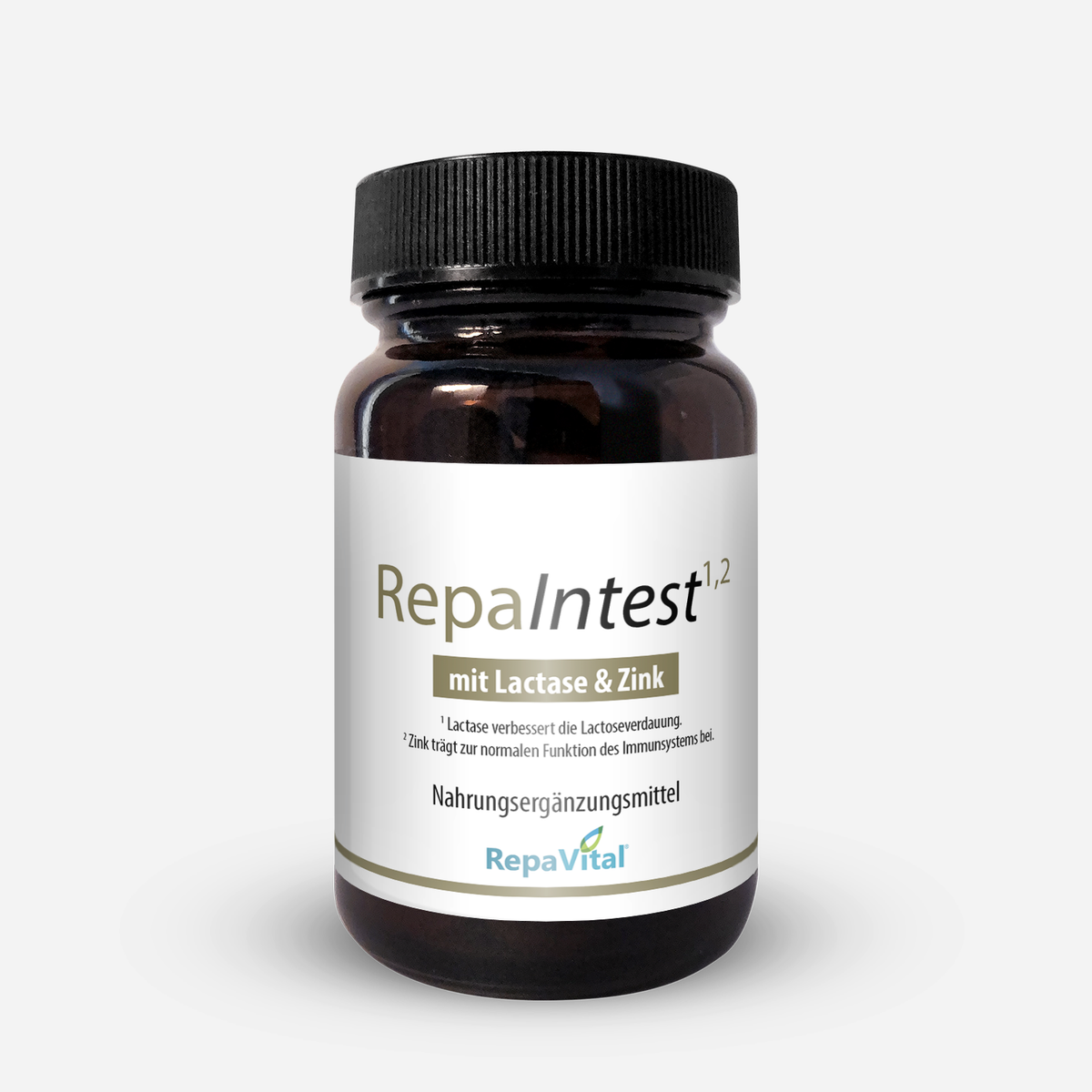 Produktbild von RepaIntest Kapseln mit Lactase und Zink – veganes Nahrungsergänzungsmittel für bessere Laktoseverträglichkeit und Immunsystem-Unterstützung