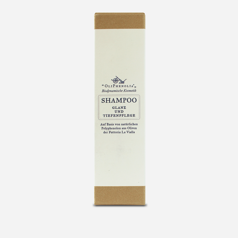 OliPhenolia Shampoo Glanz und Tiefenpflege – natürliche Haarpflege auf Basis von Polyphenolen aus Oliven der Fattoria La Vialla, biodynamische zertifizierte Naturkosmetik