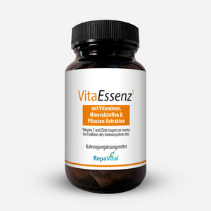 RepaVital VitaEssenz Nahrungsergänzungsmittel mit Vitaminen, Mineralstoffen und Pflanzenextrakten für die tägliche Mikronährstoffversorgung.