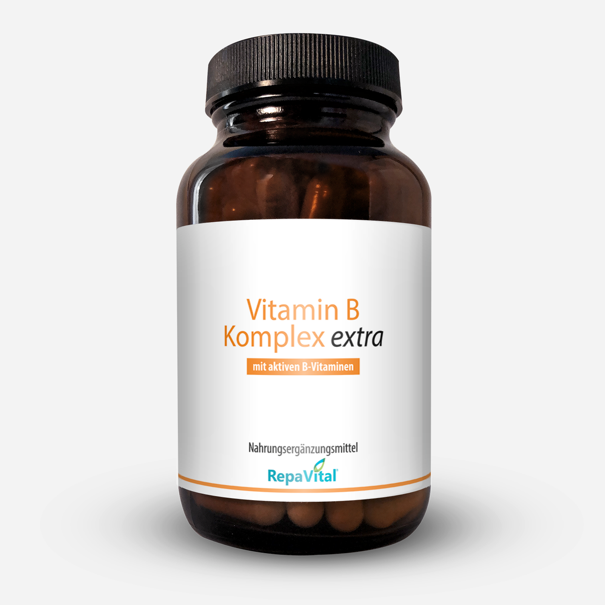 Veganes Nahrungsergänzungsmittel Vitamin B Komplex extra in Braunglas – große Packung mit 120 Kapseln von RepaVital