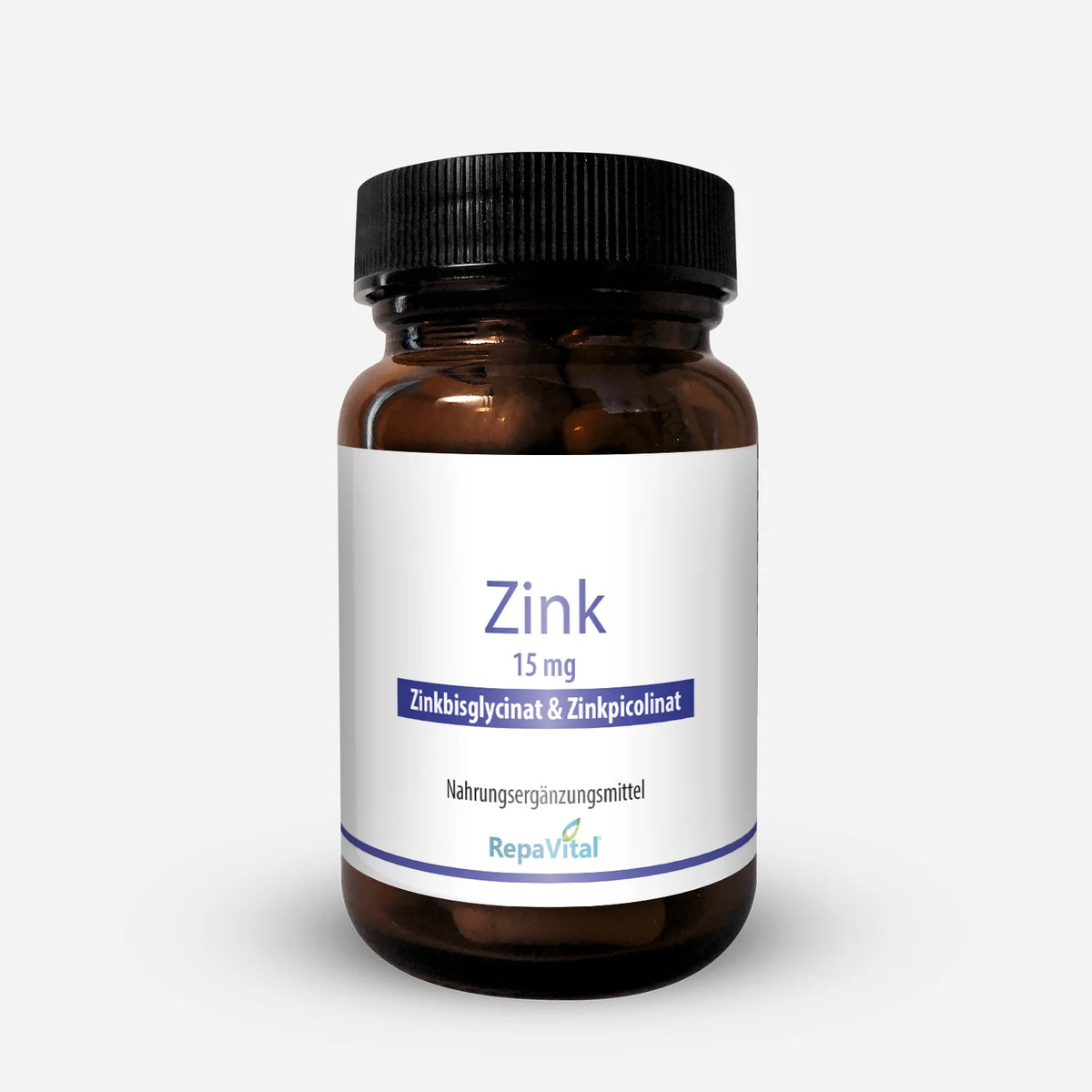 Produktabbildung Nahrungsergänzungsmittel Zink 15 mg von RepaVital mit Zinkbisglycinat und Zinkpicolinat